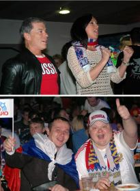 Вместе с обычными болельщиками поддержать сборную России здесь собрались звезды эстрады, политики, спорта, шоу-бизнеса. - фото